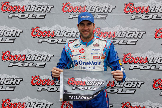 Elliott Sadler celebrates winning his seventh career NASCAR Nationwide Series Coors Light Pole Award with a 179.558 mph lap on Friday at Talladega Superspeedway in Talladega, Ala. (Credit: Getty Images for NASCAR)