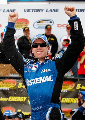 Carl Edwards celebrates his 32nd career NASCAR Nationwide Series win on Saturday at Dover International Speedway in Dover, Del. (Credit: Jeff Zelevansky/Getty Images for NASCAR)