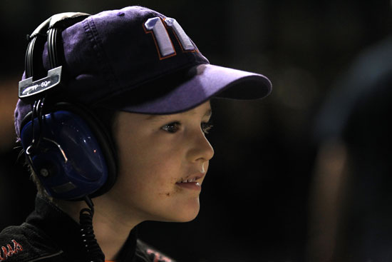 A young Denny Hamlin fan watches the hometown favorite race during the Crown Royal presents the Matthew and Daniel Hansen 400 at Richmond International Raceway. (Credit: Streeter Lecka/Getty Images for NASCAR)