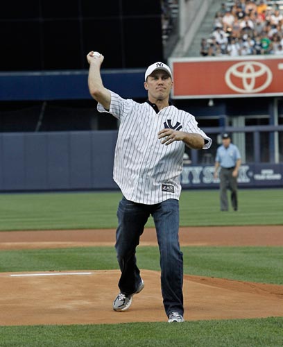 NASCAR Sprint Cup Series driver Kevin Harvick throws out the first pitch on Wednesday at Yankee Stadium in the Bronx, N.Y. before the Los Angeles Angels-New York Yankees game. (credit: New York Yankees)