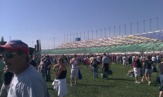 The scene in the infield