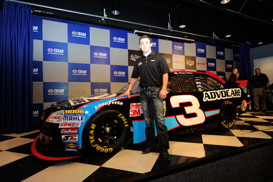Austin Dillon poses with the #3 Advocare Chevrolet for the 2012 NASCAR Nationwide Series at Texas Motor Speedway on Nov. 4, 2011, in Fort Worth, Texas. (Credit: John Harrelson/Getty Images for NASCAR)