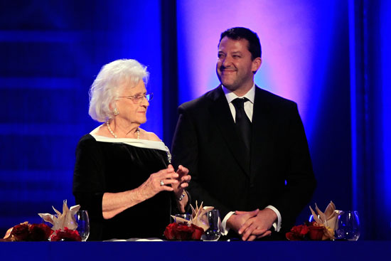 Margaret Haas stands next to Tony Stewart during the NASCAR Sprint Cup Series Champion's Week Awards Ceremony at Wynn Las Vegas on Dec. 2, 2011, in Las Vegas, Nev.